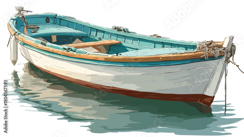 Flat Bottom Boat Vector Outline for Nautical Designs
