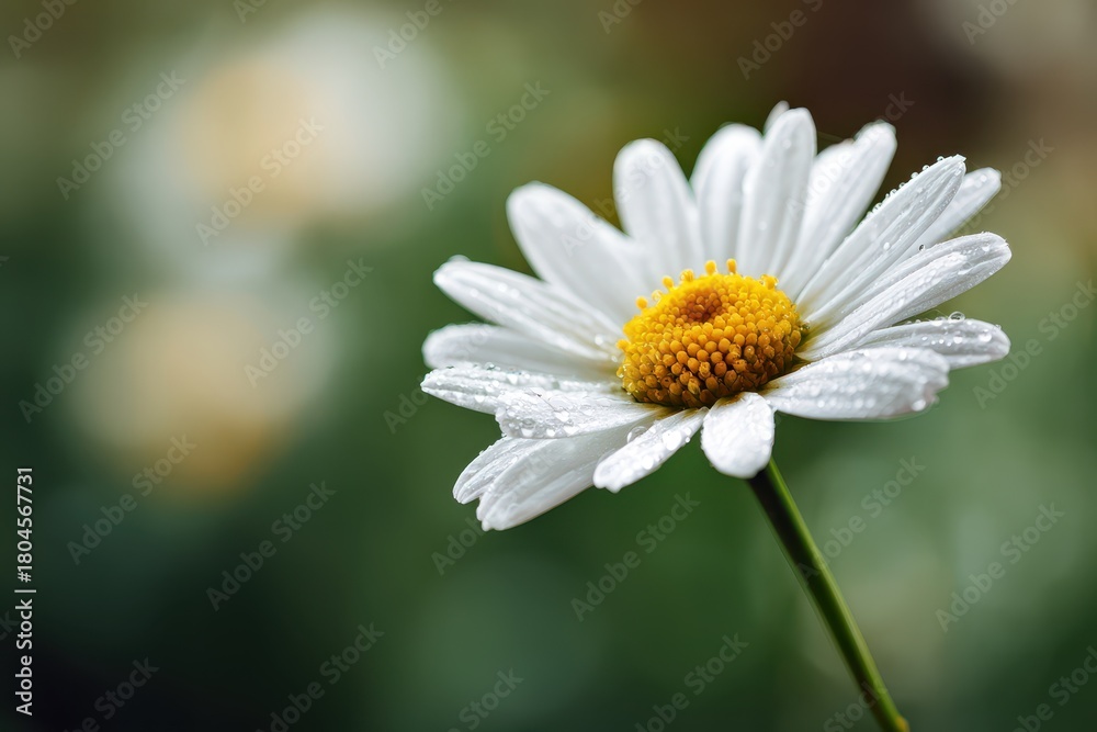 Obraz premium Bright white daisy blossom with green stem in natural outdoor setting