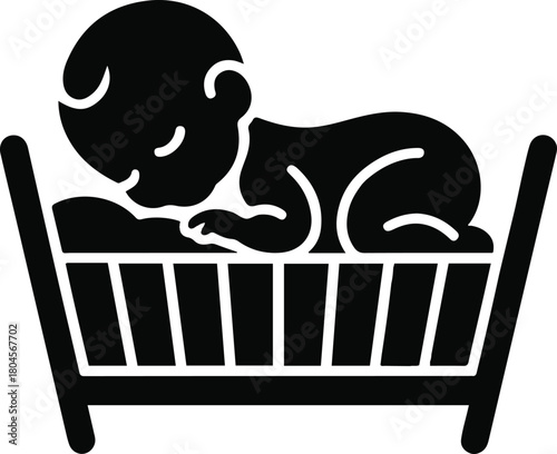 Baby Sleeping Peacefully in Crib Silhouette Newborn Asleep in Bed Childcare and Infancy Theme Design for Nursery and Pediatric Projects