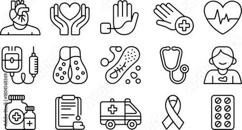 Collection of medical icons outline style