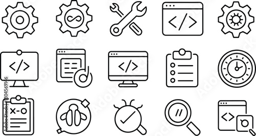 Development Process Icons Set on White Background