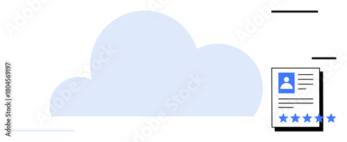 Cloud icon alongside a digital profile document with star ratings. Ideal for cloud computing, data storage, identity verification, online services, digital profiles, cybersecurity, personal data