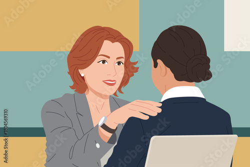 Female mentor supporting a colleague. Teamwork, emotional intelligence, and professional growth