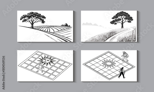 Minimal Foggy Mountain Ridge Vector Art Set