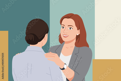 Female mentor supporting a colleague. Teamwork, emotional intelligence, and professional growth