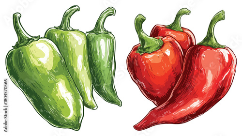 Vibrant Colorful Peppers Collection with Green and Red Pepper