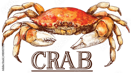 Crab Duo with Word Crab - Unique and Playful Marine Life Image for Creative Projects