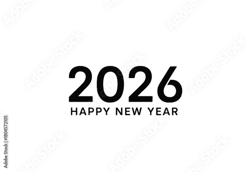 "2026 Happy New Year" text in black against a white background, celebrating the upcoming year.