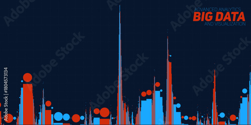 Vector abstract financial big data graph visualization. Stock index infographics aesthetic design. Visual information complexity. Intricate data threads chart. Business analytics