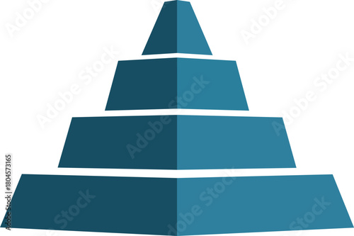 Teal blue layered pyramid infographic element with white gaps vector