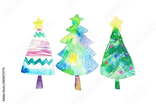 Chistmas tree christmas painting white background.