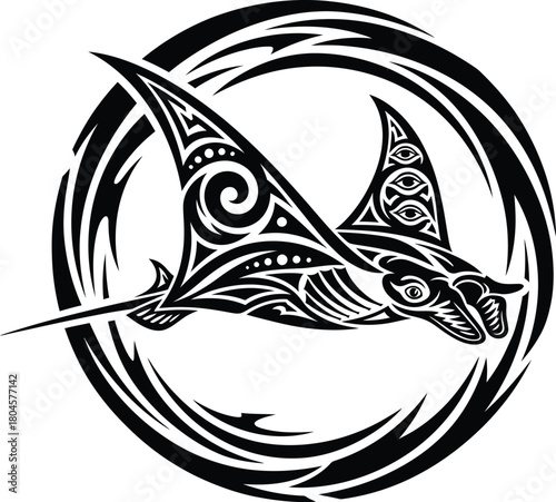 Manta ray tribal tattoo design black and white vector illustration eps silhouette