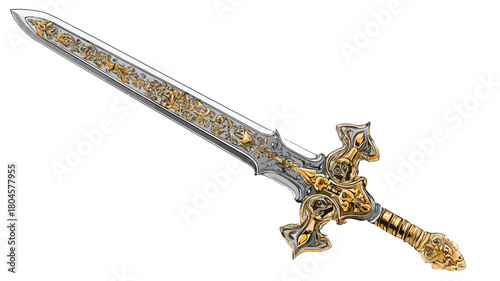 Elegant Vector Sword Drawing with Gold Accents for Design Projects