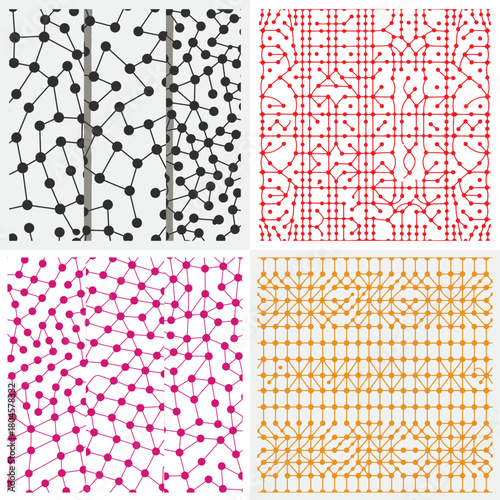 Set of seamless geometric and heart patterns for textile design with vector illustration on wallpaper and decoration