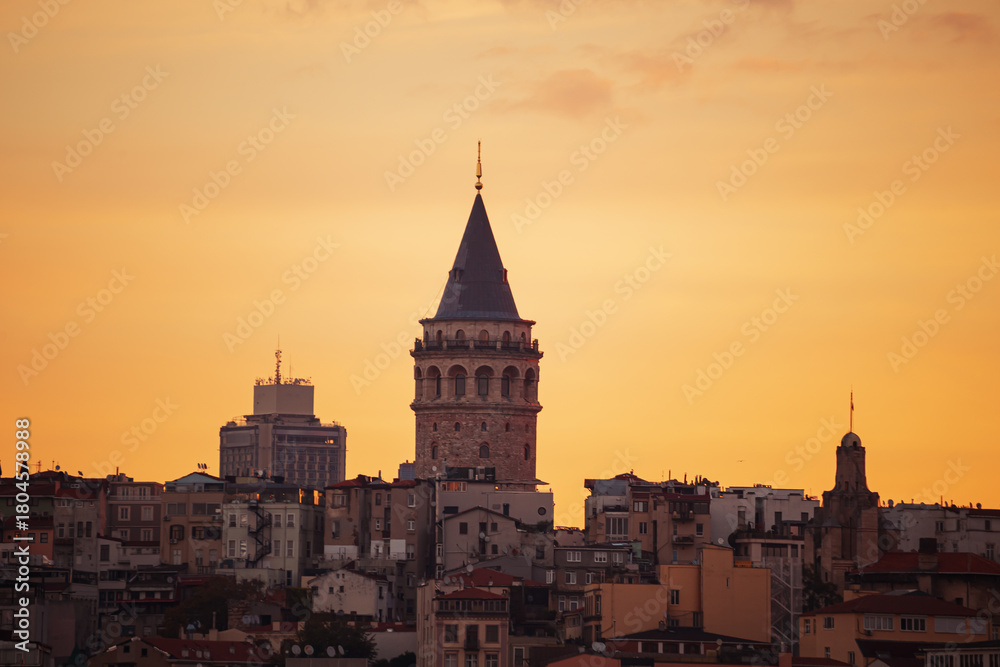 Fototapeta premium The Galata Tower at dawn. Magnificent cityscape of Istanbul in the morning.