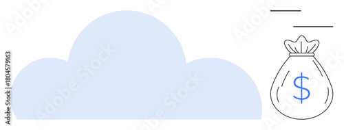 Light blue cloud with a dollar sign money bag highlights digital finance, data storage, and savings. Ideal for technology, investments, startups, expenses, economy, budgeting simple flat metaphor