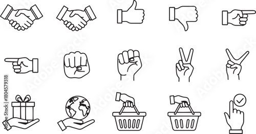 Diverse collection of stylized hands illustrating various gestures and actions suitable for communication and design projects