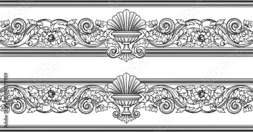 Seamless floral border vector design element vintage engraving pattern eps silhouette