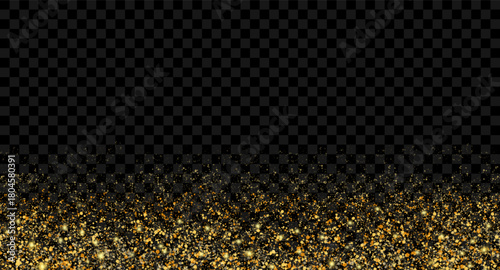 Vector illustration of gold splashes, glitter, gold dust, and sand on a transparent background. Suitable for banners, posters, websites, wallpapers, and backgrounds.