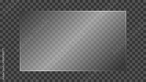 Transparent glass plate with realistic light glare and reflection isolated on transparent background. Shiny and glossy clear glass panel for TV or laptop screen mockup. Vector illustration.
