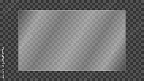 Transparent glass plate with realistic light glare and reflection isolated on transparent background. Shiny and glossy clear glass panel for TV or laptop screen mockup. Vector illustration.