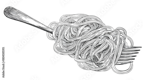 Illustration of Noodles and Fork with Vector Design for Food Concept