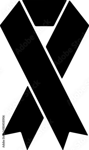 Black Ribbon Icon Symbol of Support, Awareness, Remembrance, Solidarity, Hope & Mourning