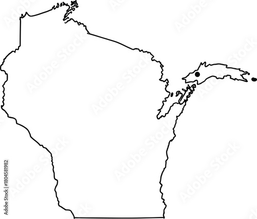 Wisconsin state outline map vector illustration with cities marked eps silhouette