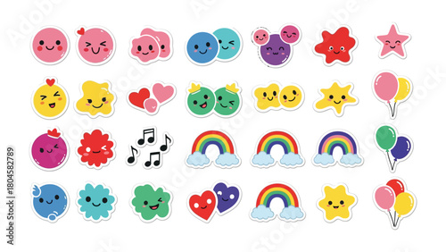 Colorful Cartoon Icon Collection: A vibrant assortment of cute and playful cartoon icons. Featuring a rainbow of emotions and shapes, perfect for conveying joy and positive vibes.