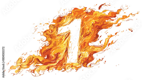 Number 1 Fire Vector with Outline Isolated - Professional Design Element