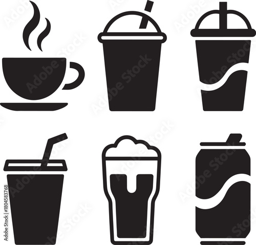 Variety of beverage drink icons vector illustration for menu design