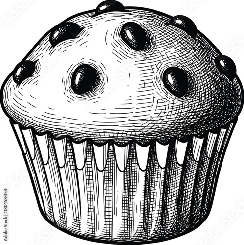 Chocolate chip muffin drawing sketch dessert bakery sweet food illustration eps silhouette