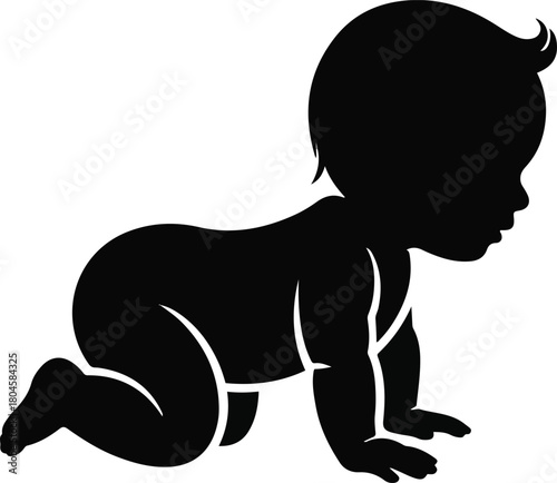 Infant crawls baby crawling on hands and knees silhouette adorable toddler moving vector illustration with transparent background