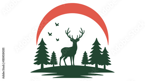 Deer in forest arc illustration