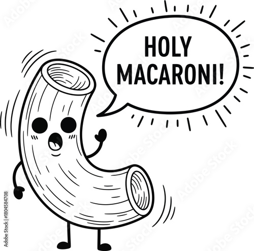 Funny macaroni pasta character saying holy macaroni food doodle drawing eps silhouette