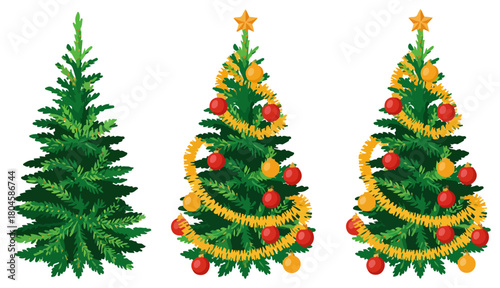 green christmas tree icon set