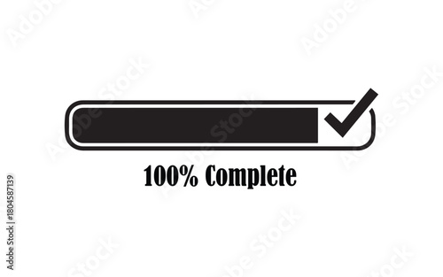 100% Complete Progress Bar: Task Completion, Success, and Loading Status Icon