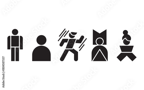 Human Pictograms and Action Icons Set: Running, Standing, User Roles, and People Symbols