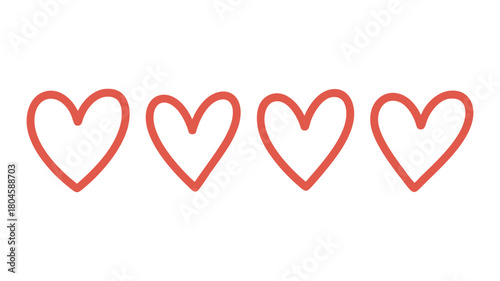 Four red doodle heart outlines