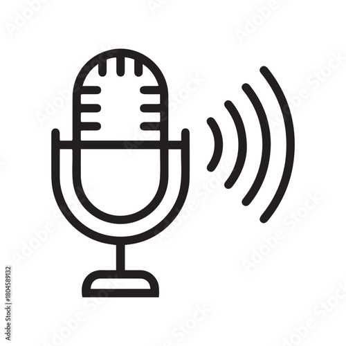 Microphone and Voice Recording Icon: Podcasting, Audio Technology, and Sound Waves