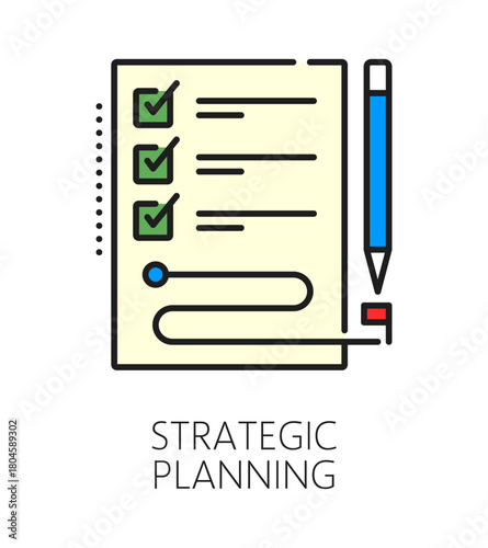 Strategic planning life skill color line icon or label. Human potential line vector icon, personal life skill symbol. Strategic planning ability outline sign with To Do list paper sheet and pencil
