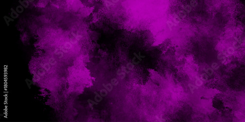 Hand-drawn bright pink gradient abstract watercolor splashed on the paper. black background with purple gradient smoke .