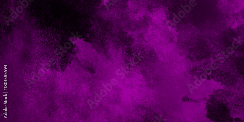Hand-drawn bright pink gradient abstract watercolor splashed on the paper. black background with purple gradient smoke .