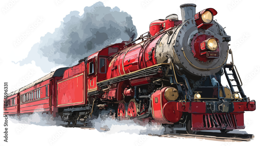 Naklejka premium Red Train with Front Train and Smoke, Transportation Industry Illustration