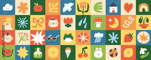 Abstract design elements pattern. Cute square icons set. Modern doodle-style ...