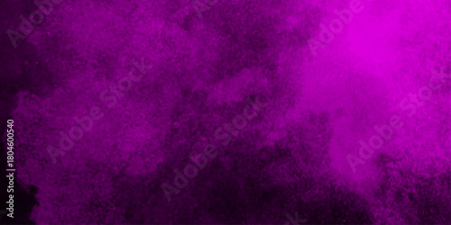 Hand-drawn bright pink gradient abstract watercolor splashed on the paper. black background with purple gradient smoke .
