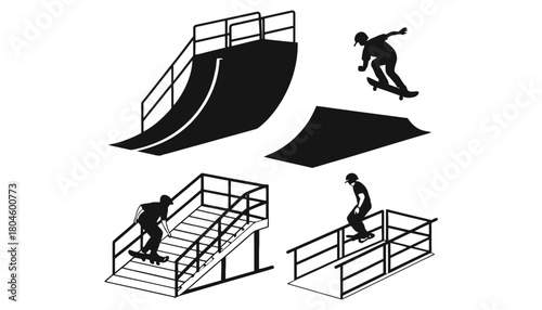 Find skateboard ramps and skatepark equipment vector graphics