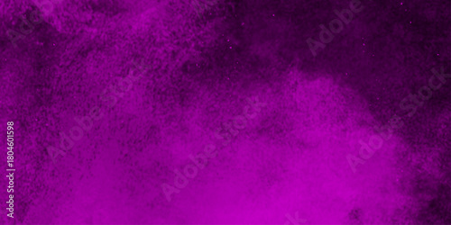 Hand-drawn bright pink gradient abstract watercolor splashed on the paper. black background with purple gradient smoke .