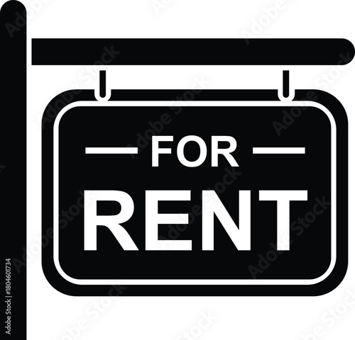 Black and white for rent sign with bold text real estate housing