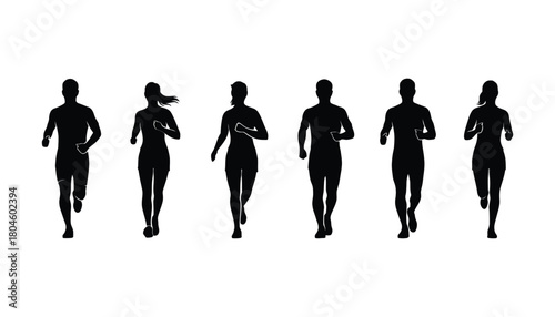 Running silhouettes marathon runners fitness exercise jogger